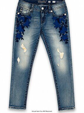 Miss Me Jeans 28 Signature Ankle Skinny Floral Embroidered Distressed JP7668AK